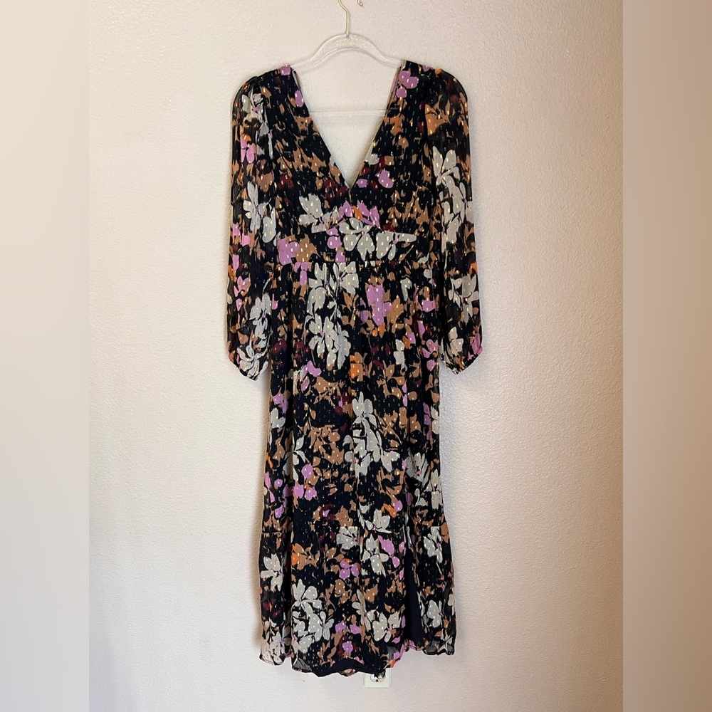 LOFT NWT Metallic Clip Gardenia Cutout High Slit Floral Maxi Dress Size SP - Picture 2 of 15
